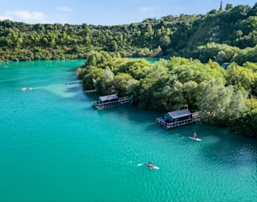Paddleboarders on the lake at St Andrews Lakes (STAL) in Kent