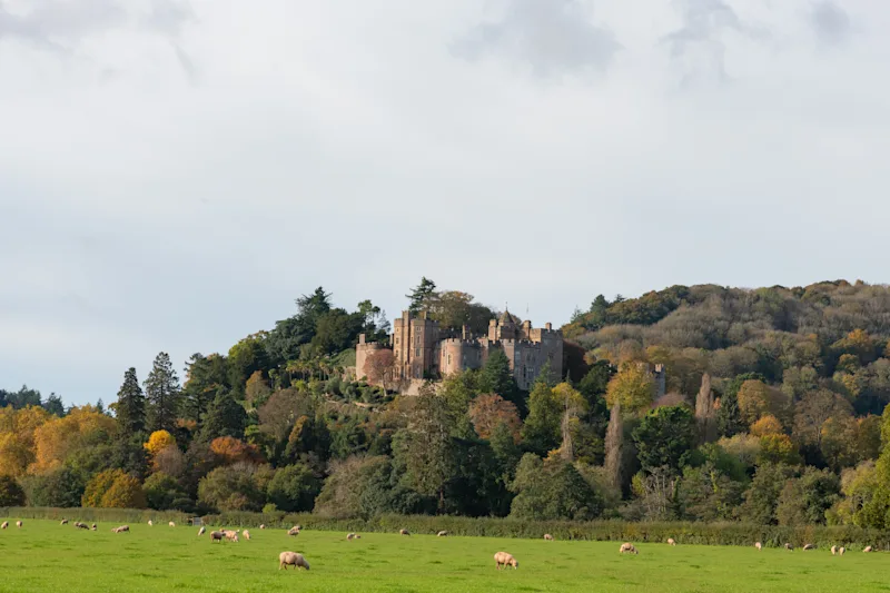 Exterior and grounds of Dunster Castle and Watermill in Minehead, Somerset, England, UK