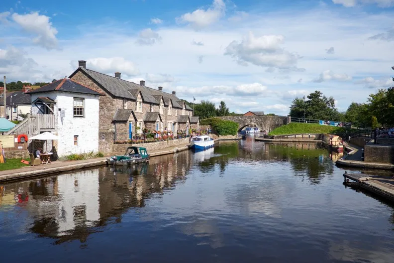 The Brecon Canal Basin in the town of Brecon, Powys, Wales, UK