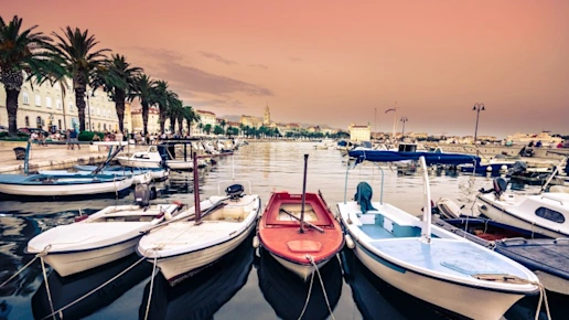 Picturesque scenery of the waterfront and harbor in Split, Croatia,