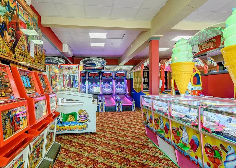 Onsite amusement arcades at North Shore Holiday Park (NOSH) in Skegness, Lincolnshire, England, UK