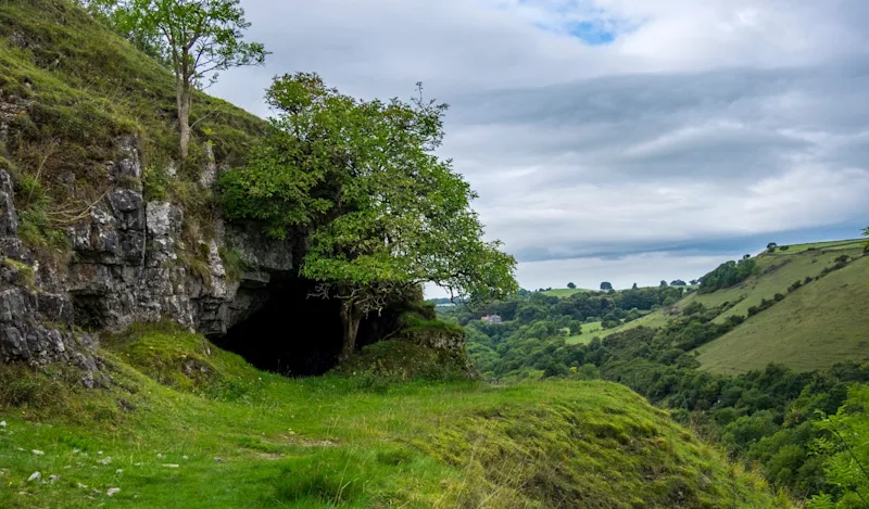 Cressbrook Cave in Cressbrook Dale, Peak District National Park