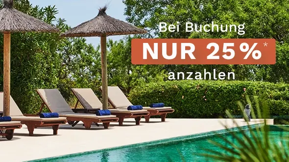 Jetzt Finca auf Mallorca buchen und nur 25 %* anzahlen.