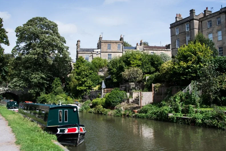 Views along the Kennet & Avon Canal in Bath, Somerset, England, UK