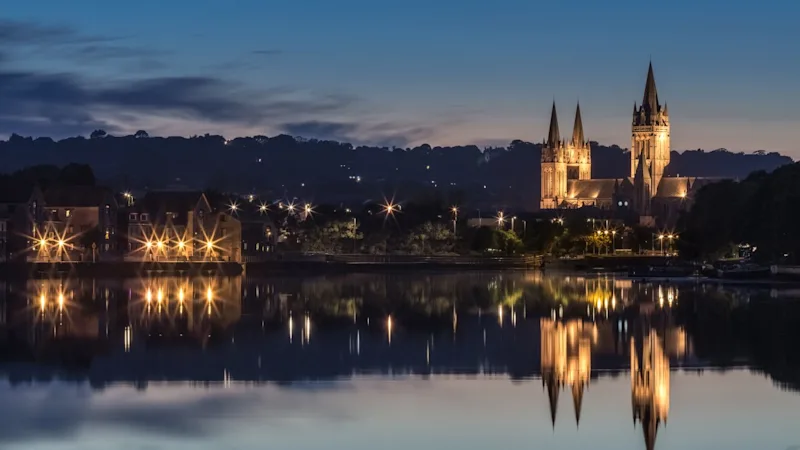 View of Truro Cathedral at twilight in Truro, Cornwall, UK