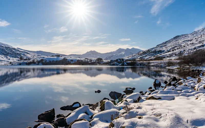 Winter in Snowdonia after a fall of snow, Wales, UK