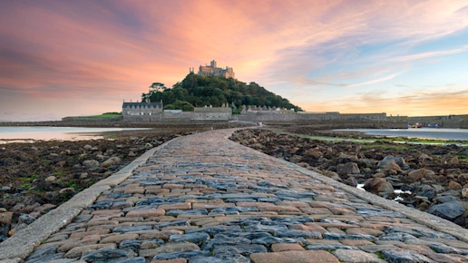 Pathway leading up to St Michael's Mount, Marazion, West Cornwall, UK
