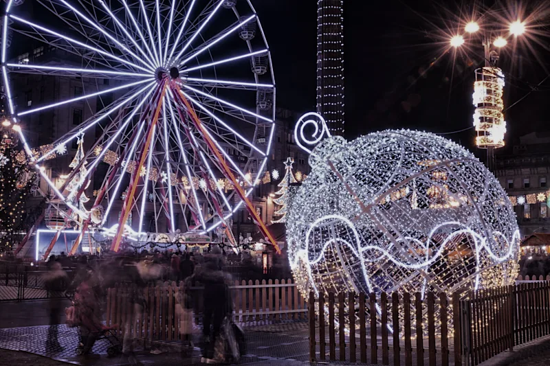Christmas decorations in St George Square at Glasglow Winterfest, Glasgow, Scotland, UK