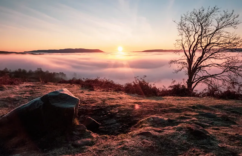 Winter sunrise views from Conic Hill in Loch Lomond and the Trossachs National Park, Scotland, UK