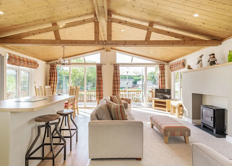 Holiday lodge at Yaxham Waters (YAXH) in Yaxham, Dereham, Norfolk, England, UK