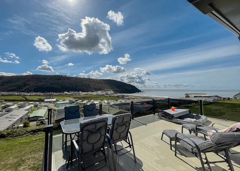Sea views from Aber Bay Holiday Park (ABBA) on the Ceredigion coast in Wales, UK