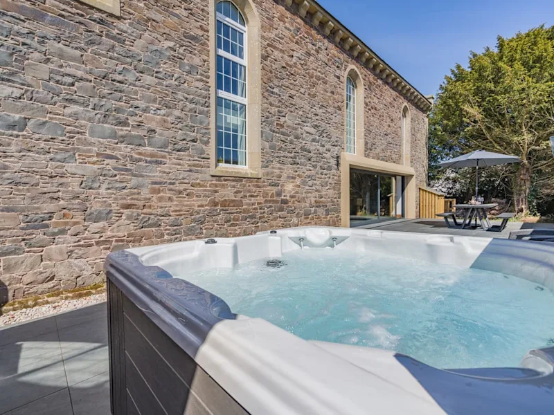 Hot tub at Auld Kirk House, a large holiday cottage in Duns, Berwickshire, Scottish Borders, Scotland, UK