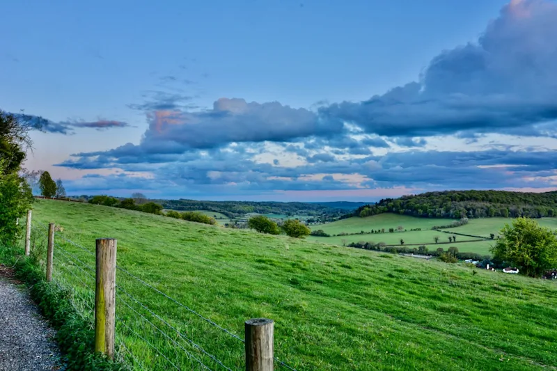 View across the countryside in the Hambleden Valley, the Chilterns, Buckinghamshire, UK