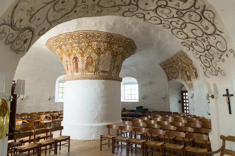 Innenansicht der Ny Kirke, Rundkirche, Bornholm, Dänemark.