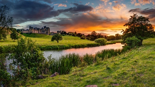 Panoramic Sunset over River Aln / The River Aln runs through Northumberland from Alnham to Alnmouth.
