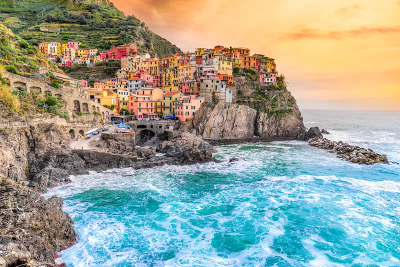 The town of Manarola in Cinque Terre, Liguria. A UNESCO-protected national park with five beautiful towns.