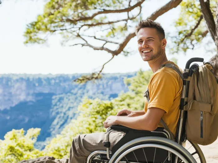 Traveler in a wheelchair enjoys breathtaking views while exploring