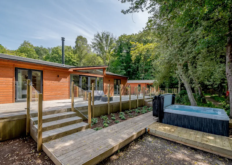 Hot tub lodge at Gadgirth Estate Luxury Lodges (GELL) in Annbank, Ayr, Southwest Scotland, UK
