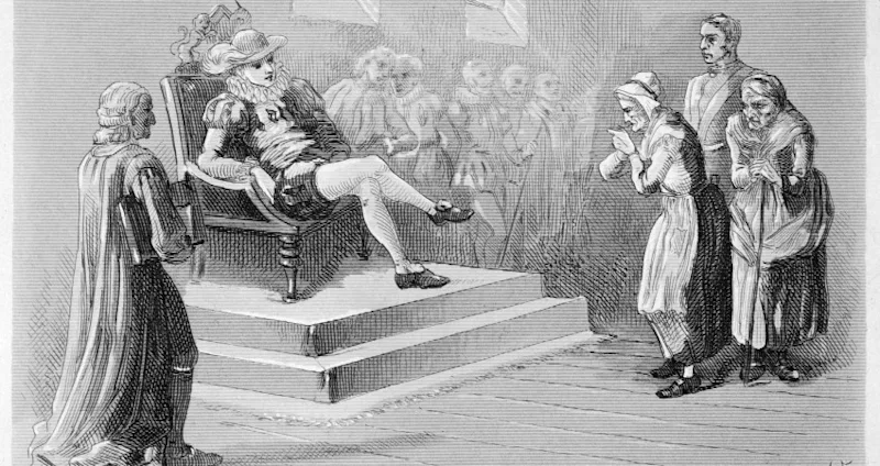 North Berwick Witches on trial before King James. Date: 1591