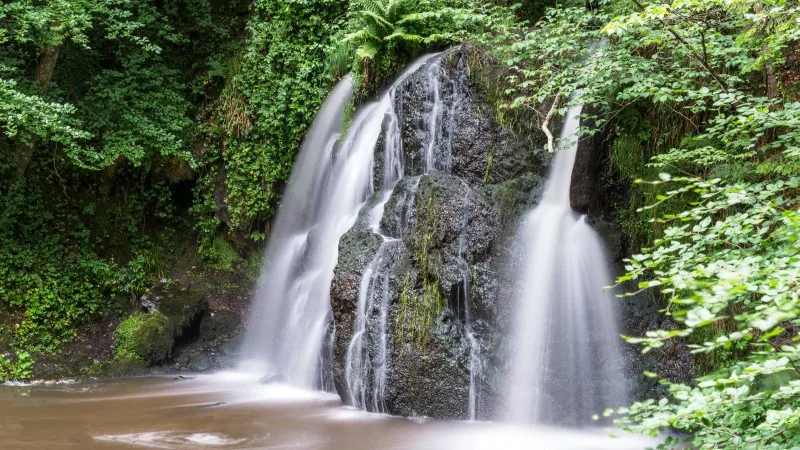 Fairy Glen Falls Rosemarkie view inside a forest, Scotland