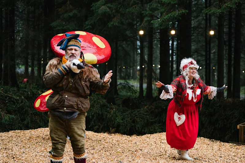 Kielder Winter Wonderland performers in the woods at Kielder Waterside (KILD) in Kielder Water and Forest Park, Northumberland