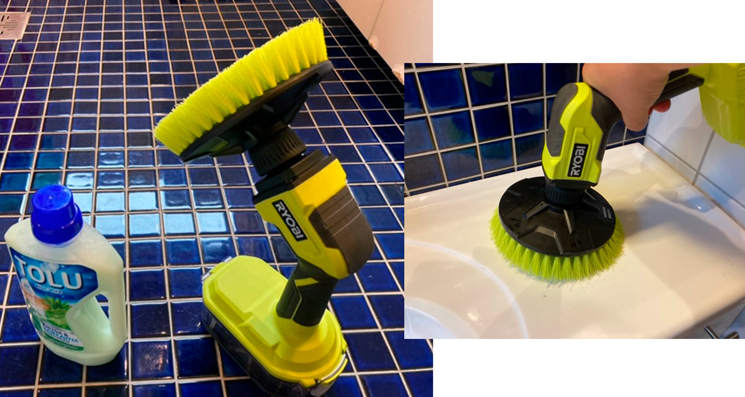 Laviaarin ja laattalattian puhdistus Ryobin tehopesuharjalla