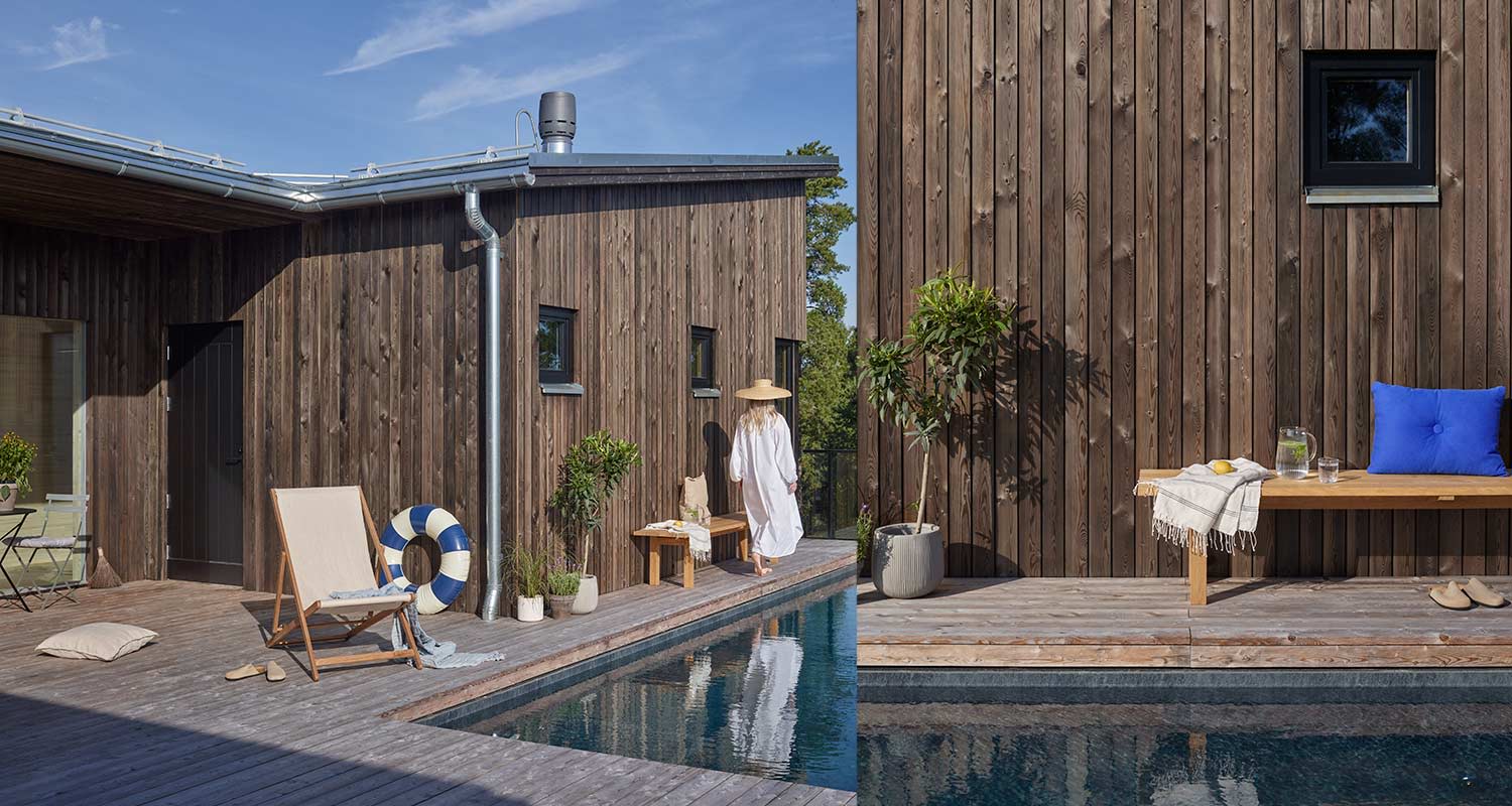 Ruskea puupintainen talo, joka on käsitelty Teknoksen WOODEX® PREMIUM -kuullotteella