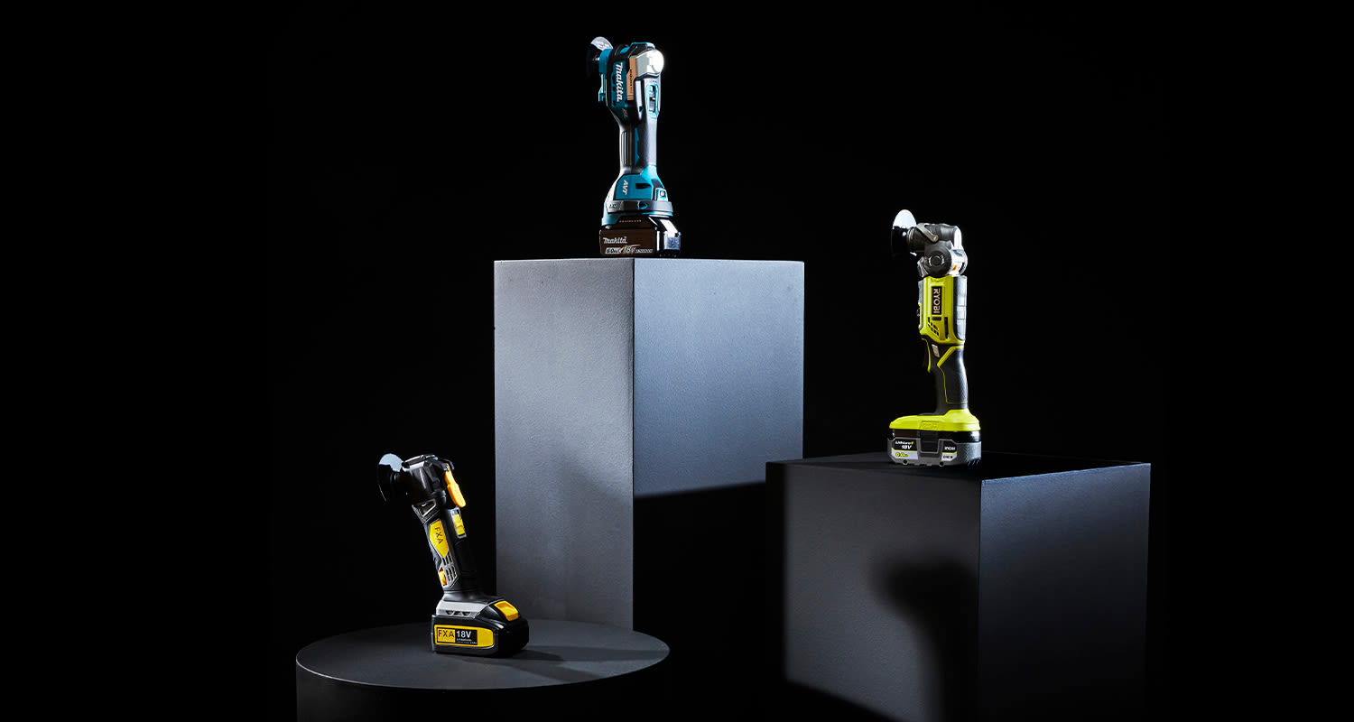 Kolme erilaista monitoimityökalua: FXA, Ryobi ja Makita