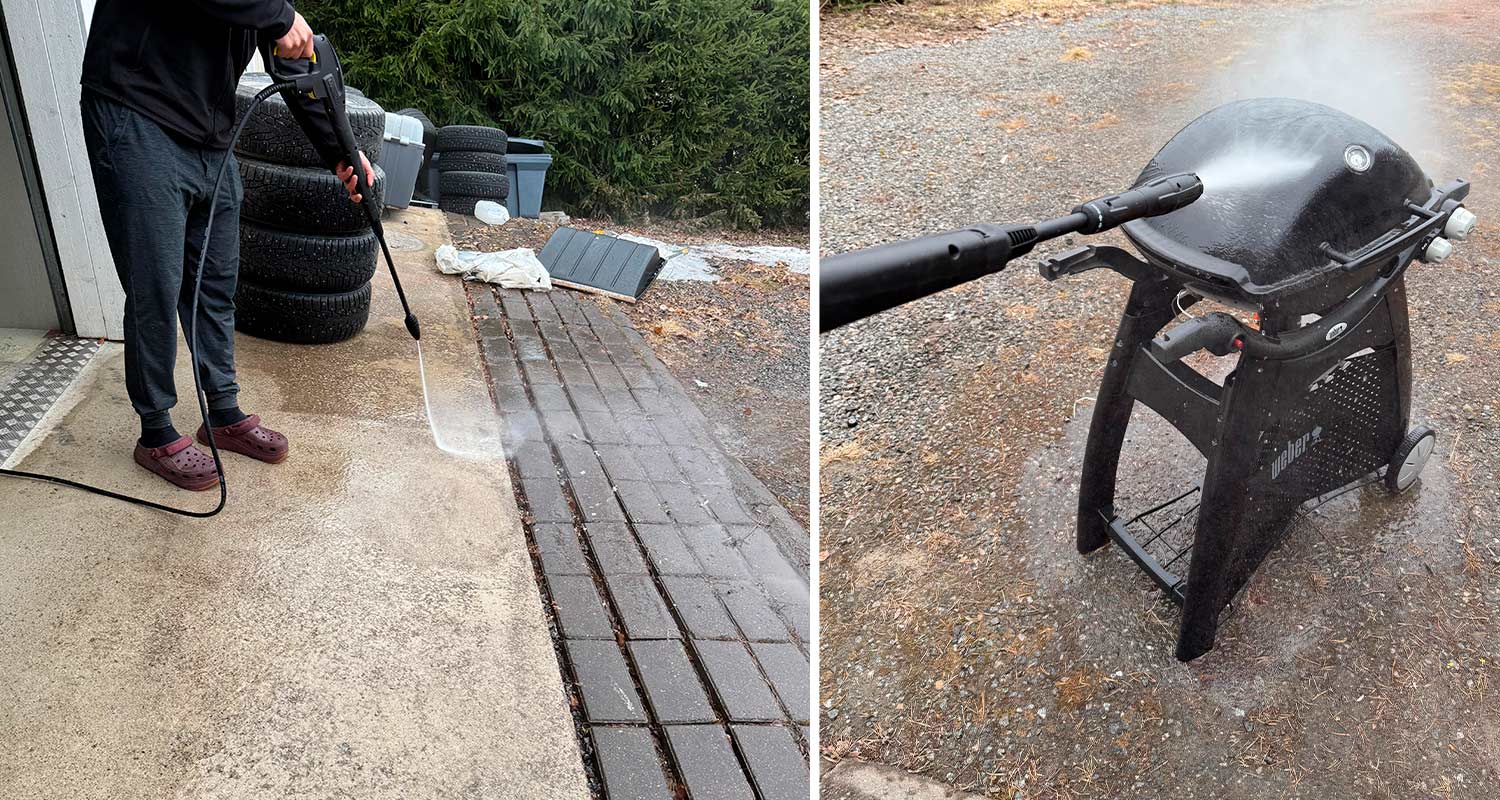 Grilli ja pihalaatat puhdistuivat Kärcher K6 Special -painepesurilla, jota myy K-Rauta. Pesun suoritti kuluttajatestaaja.