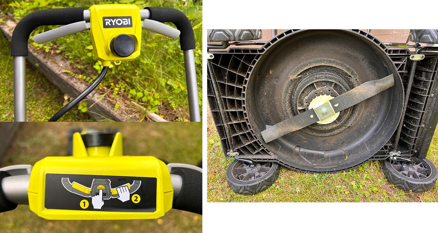 Ryobin akkuruohonleikkuri RY36LMM46A-140 tuotetestissä ja lähikuvissa