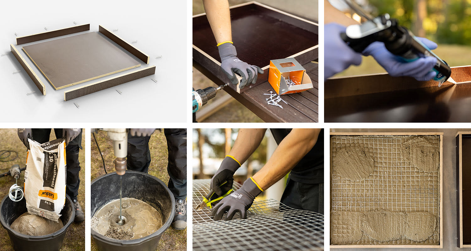 Betonipöydän rakennusvaiheet