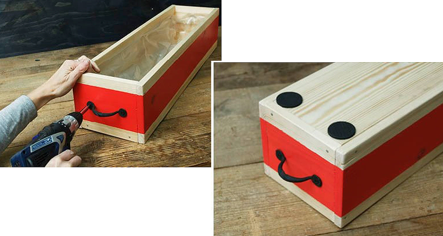 Pitkuilainen kukkalaatikko, työvaiheet 9 ja 10