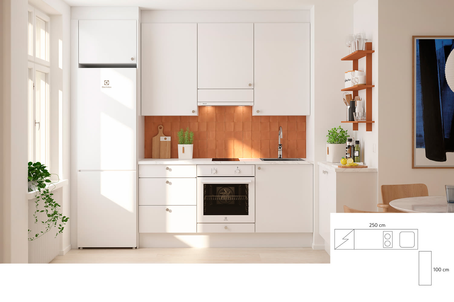 Cello-keittiöiden mallistot, kuvassa Nisula ovimallillinen keittiö. Cello-keittiöitä myy K-Rauta.