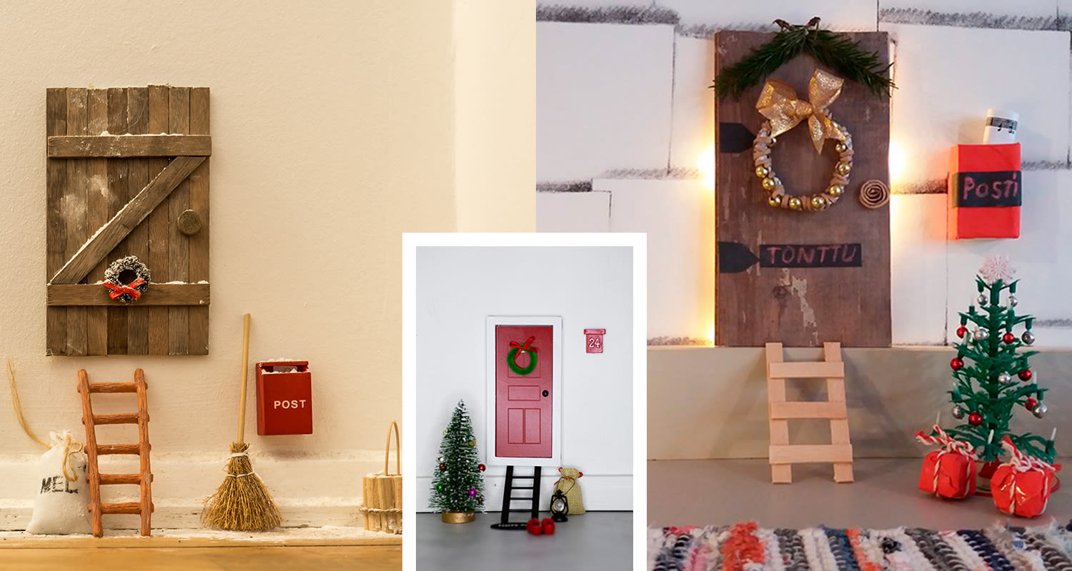 Tonttuovi valmiina kolmessa eri kodissa. Kaikissa tonttuovissa on tikapuut, tonttuovi sekä postilaatikko.