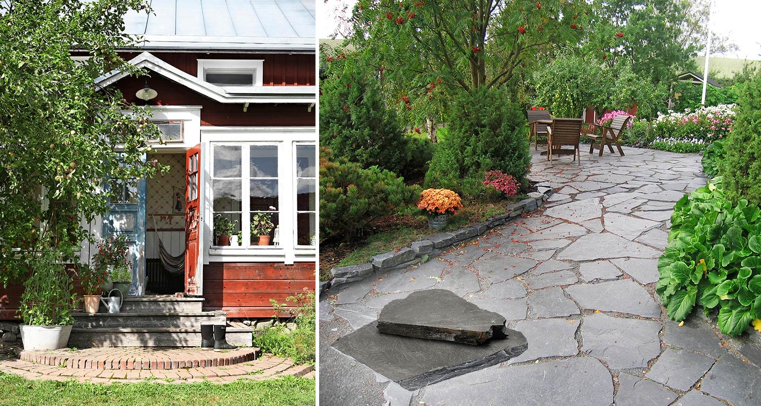 harmaa liuskekivi maalaistalon pihaan