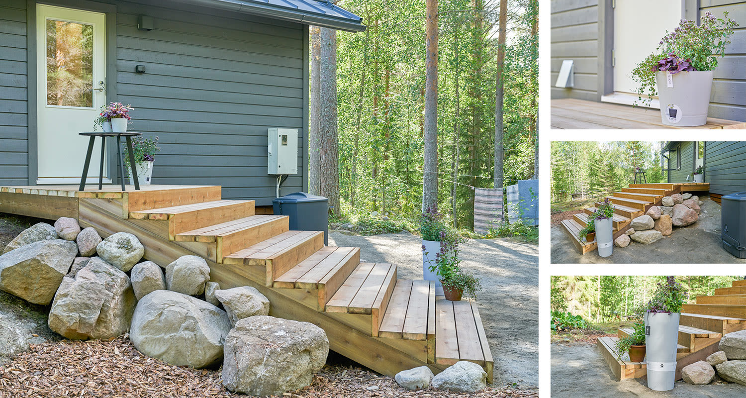 Erinin kesämökki Huvila & Huussi -ohjelmassa. Remontoinnissa mukana K-Rauta. Kuvassa yksityiskohtia Erinin mökin etupihalta.