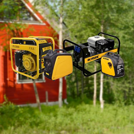 Neljä erilaista aggregaattia kesämökin takana.