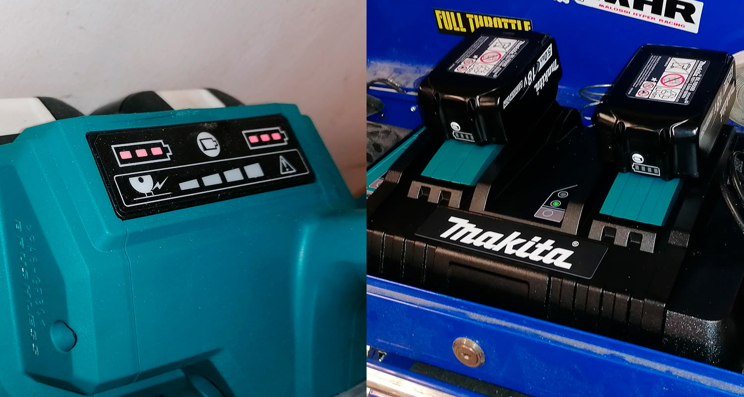 Makitan akut ja varaustilan näkymä