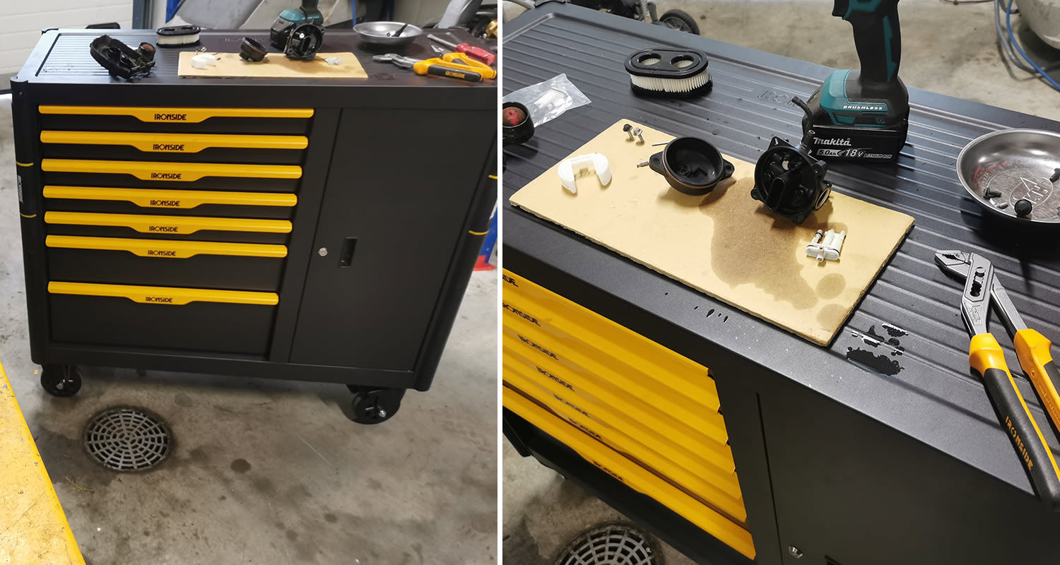 Kuvassa testissä työkaluvaunu Ironside Tactical XL ja Ironside-merkin työkalusarjat
