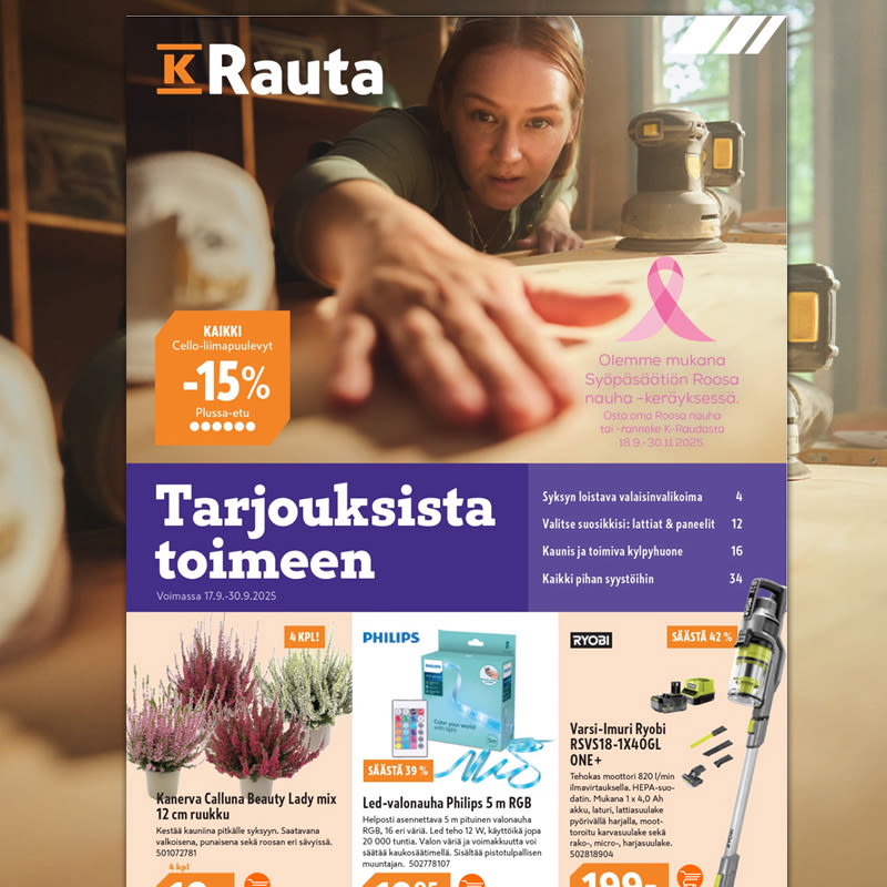 Kuvassa K-Rauta lehden kansi viikolla 38-39.