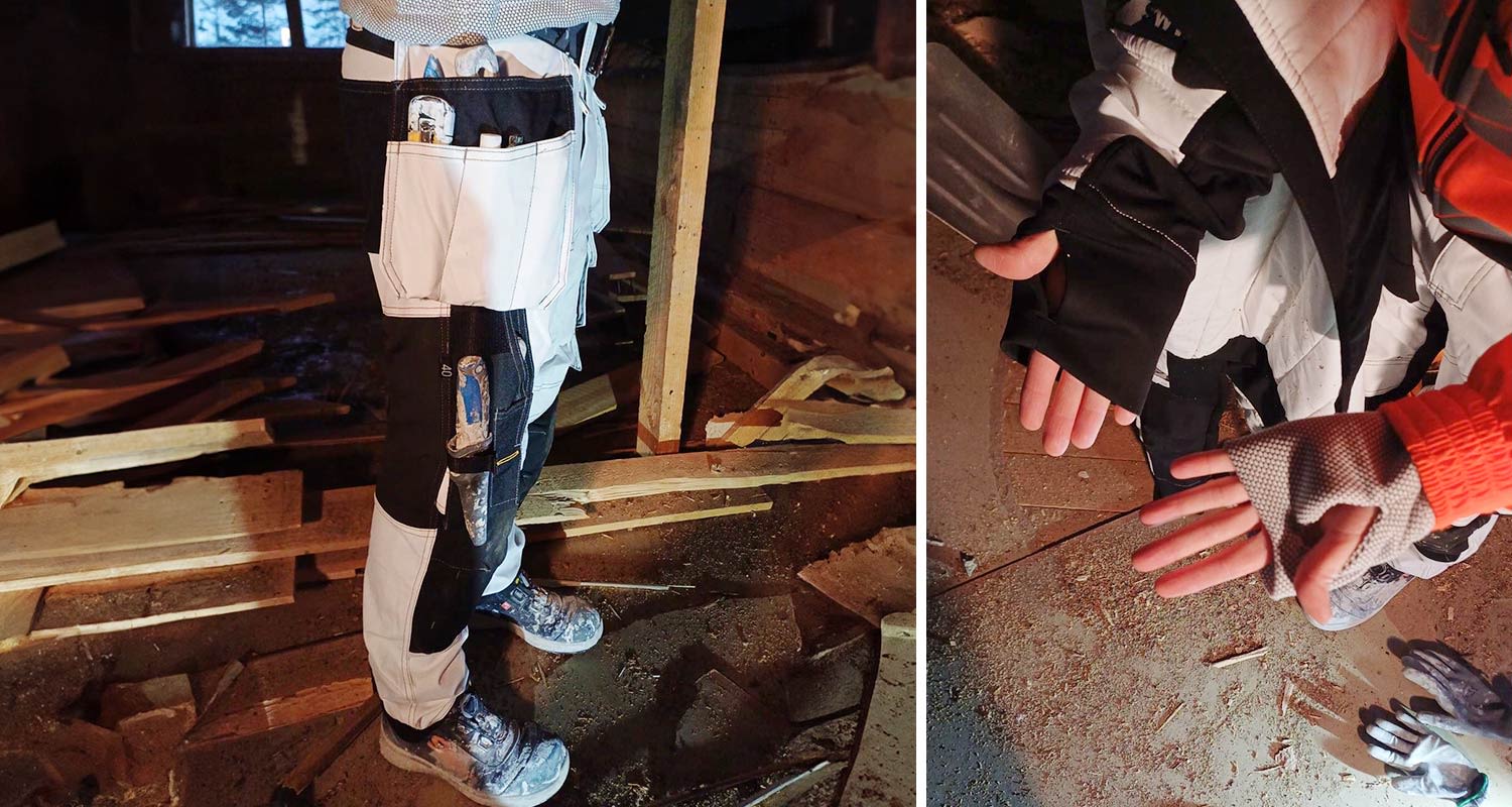 Kuvassa Snickers Workwear -työhousut mallia stretch-housut naisten 6247-0904 valkoinen-musta