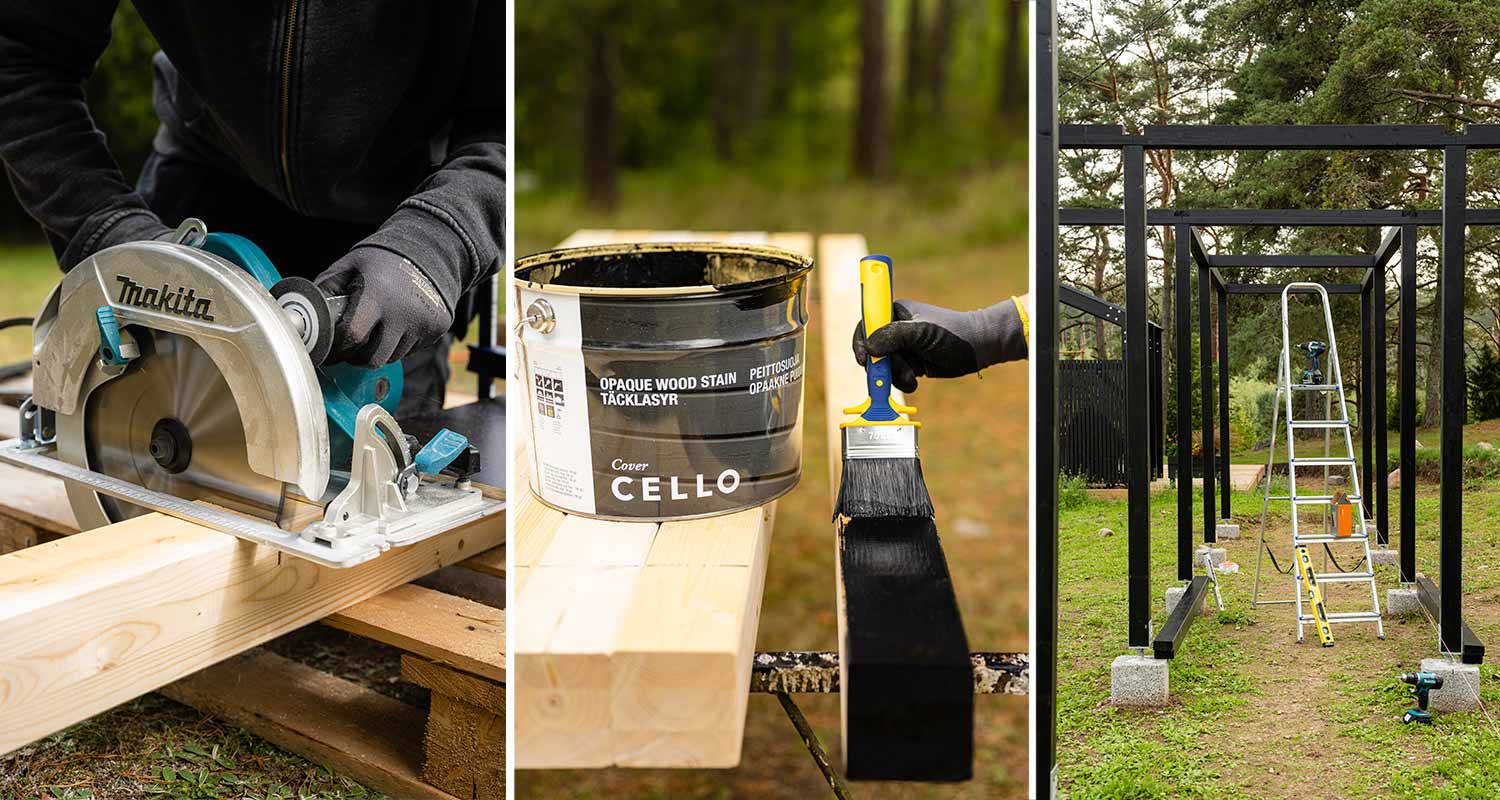 Juoksupergolan rungon rakentaminen käynnissä