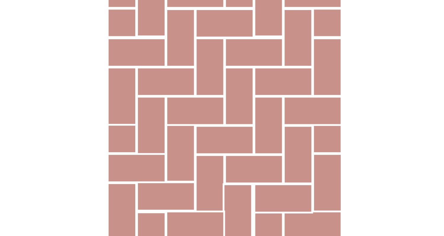 Valkoisin saumoin erottuvat vaaleanpunaruskeat laatat koriladonnassa.