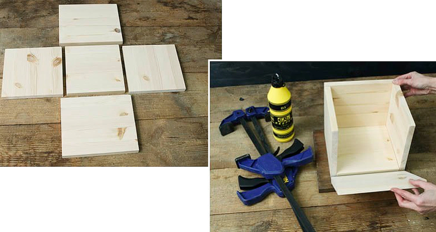 Kuution mallinen kukkalaatikko, työvaiheet 1 ja 2