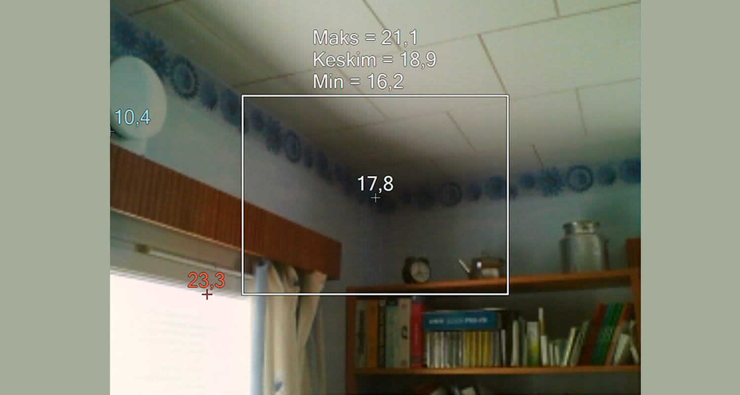 Fluken lämpökamera käytössä, mittaustuloksia