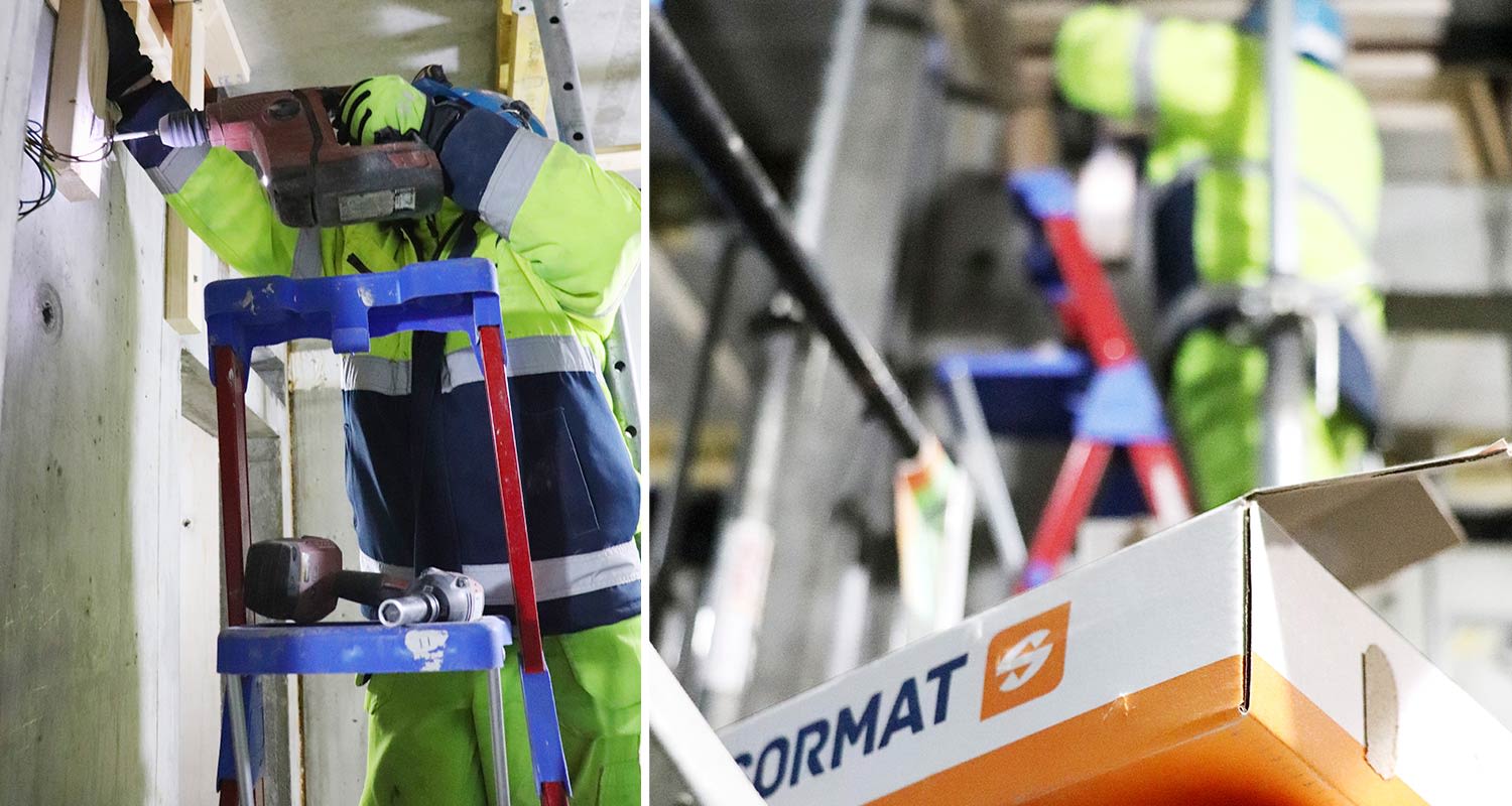 Asennusmies asentamassa ja Sormatin ruuvilaatikko