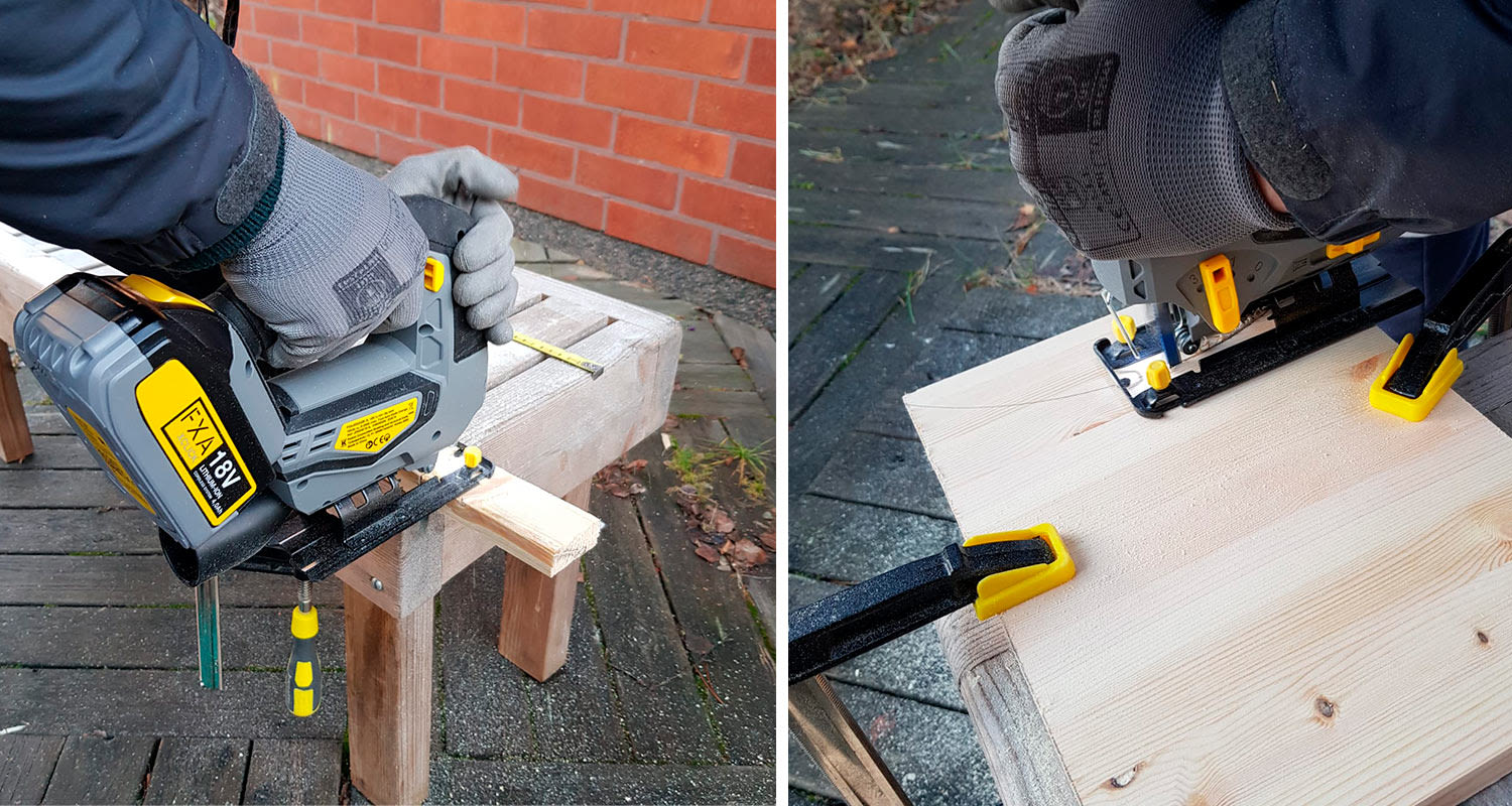 FXA XCLICK akkukonesarja pistosaha käytössä K-Raudasta