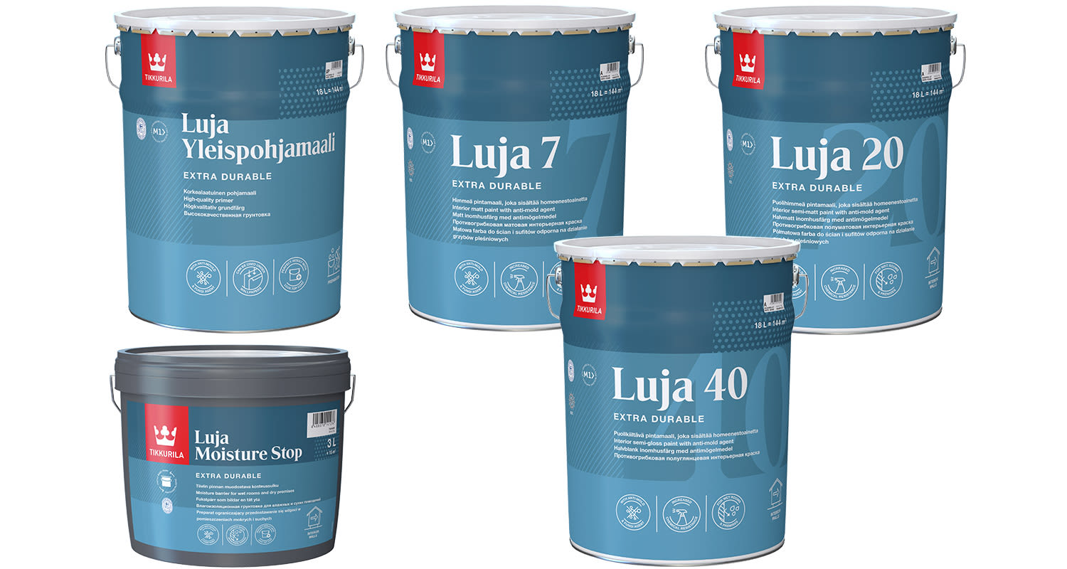 Tikkurila Luja-rakennusmaalisarjan tuotteet, myynnissä K-Raudassa