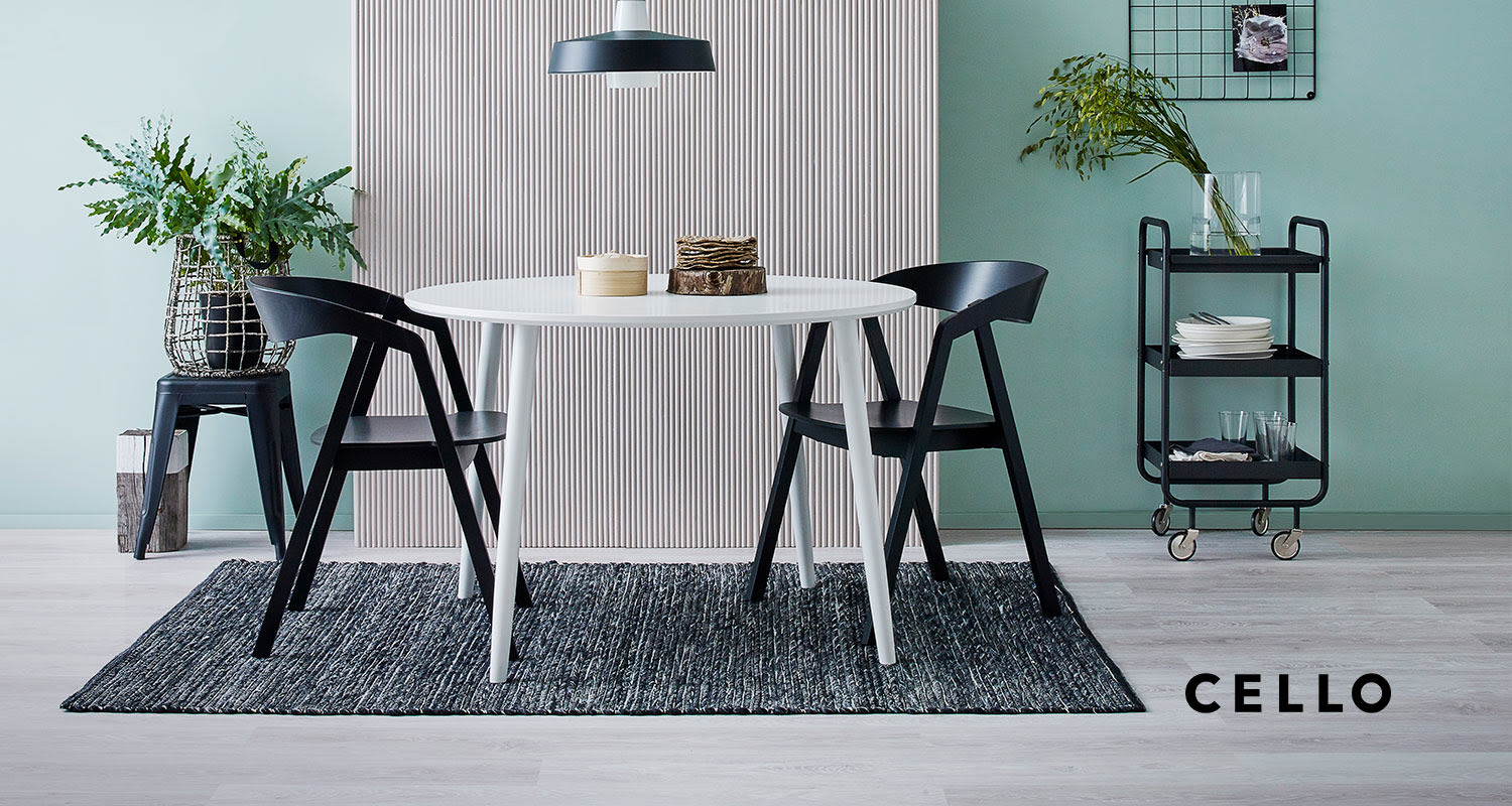 Cello-sarjan sisustustustuotteita mintunvihreässä keittiössä