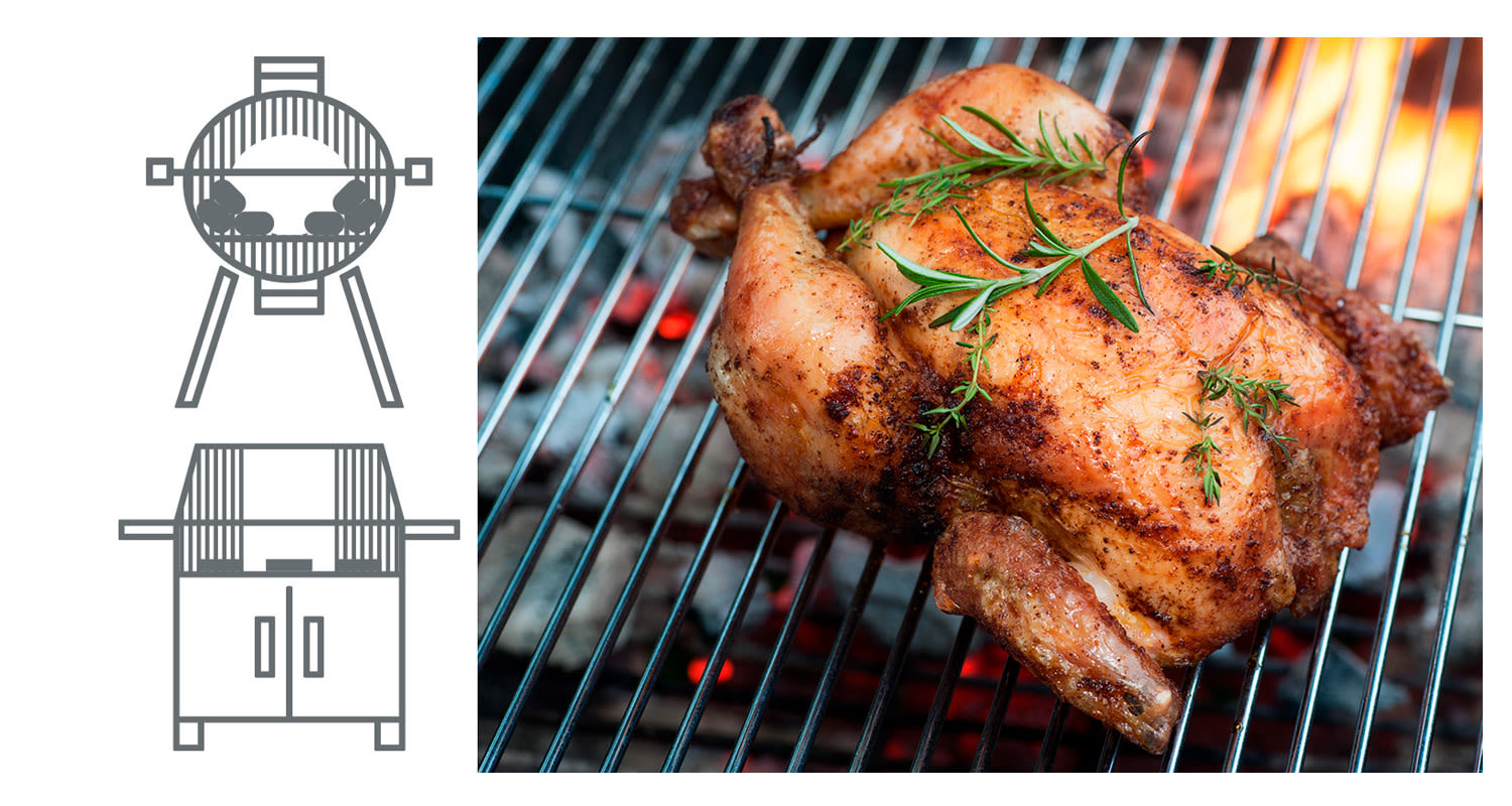 Vasemmalla harmaat grillipiirrokset, oikealla paahdettu rosmariinikana hiiligrillissä